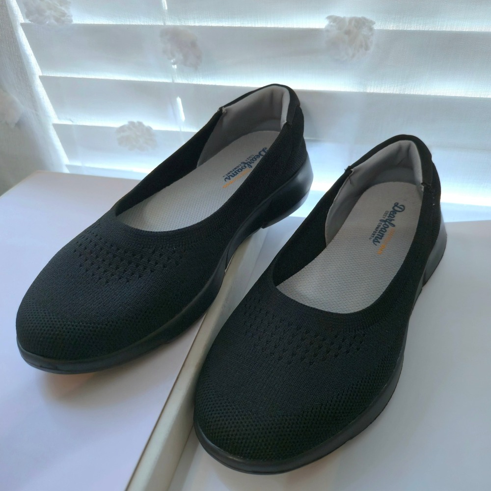 Dearfoams EnergyWalk Women Black Knit Slip On Comfort Flats Shoes Size 8
